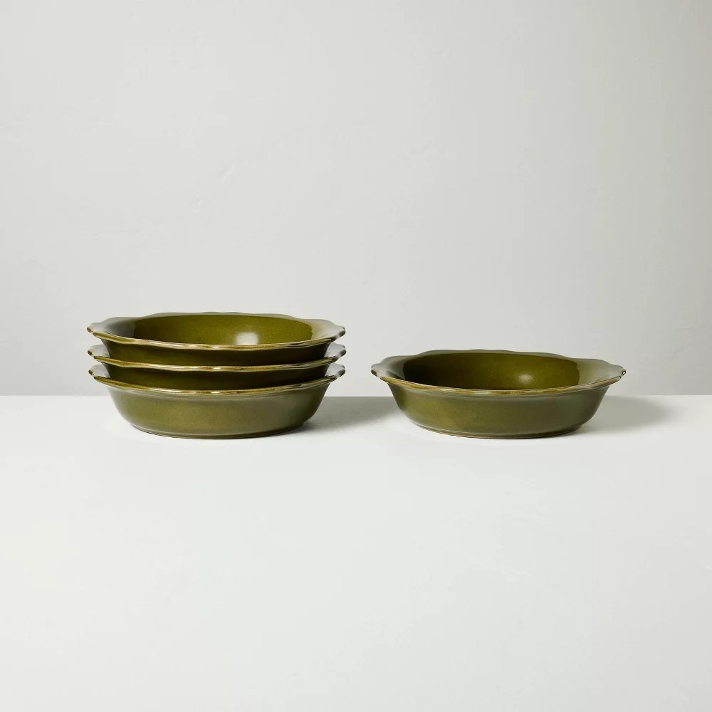 Set of 4 Carved Edge Pasta/Grain Bowls Green - Hearth & Hand Magnolia, Target